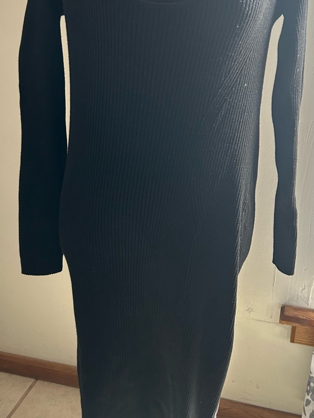 H&M Black Ribbed Long-Sleeve Knit Dress